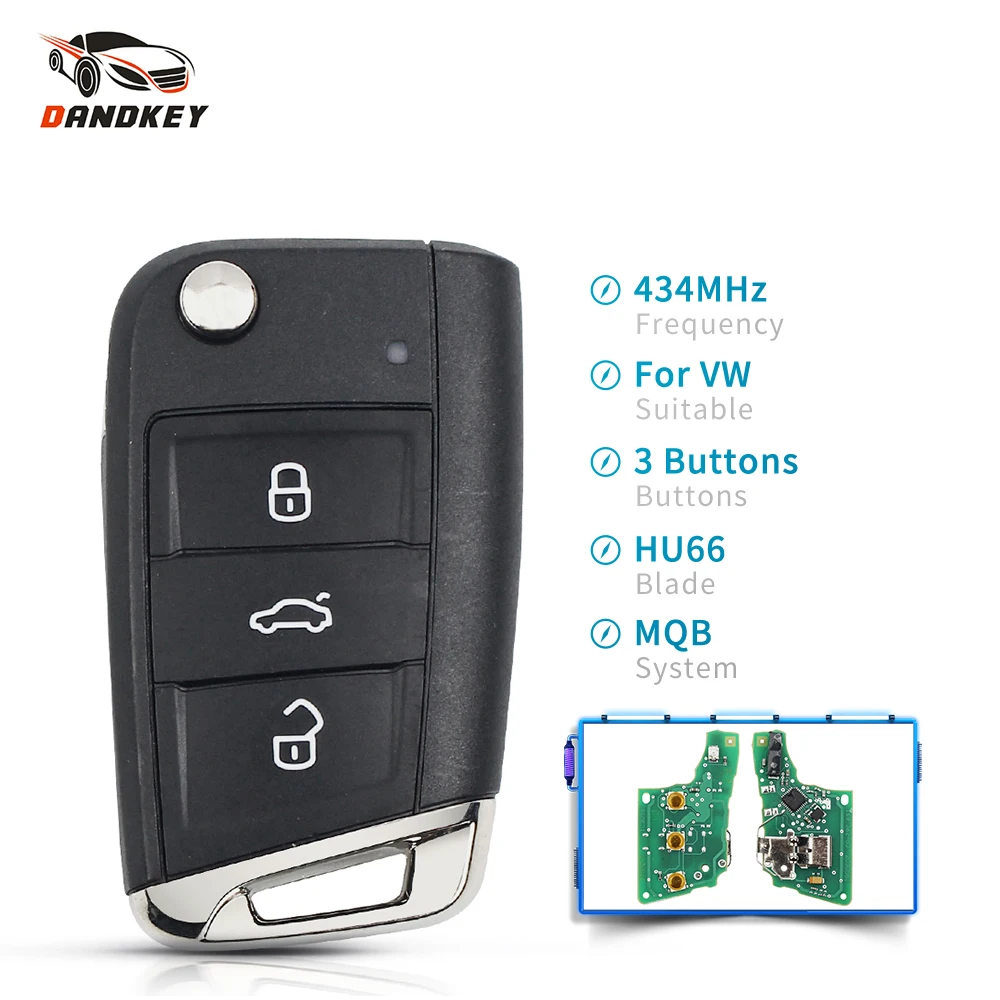 Умный пульт дистанционного управления Dandkey 434 МГц чип ID48 3 BT для VW Volkswagen Seat Golf 7 MK7