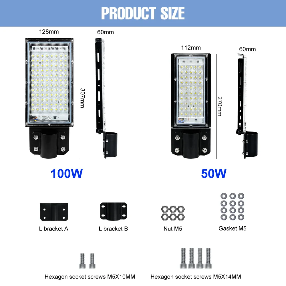 LED Street Light Outdoor Spotlight IP65 Waterproof Floodlight Garden Courtyard Wall Lamp AC220-240V