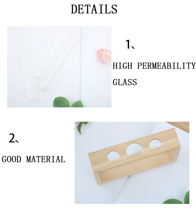 2019Hot Sale Simple Nordic Crystal Glass Test Tube Vase in Wooden Stand Flower Pots for Hydroponic Plants Home Garden Decoration
