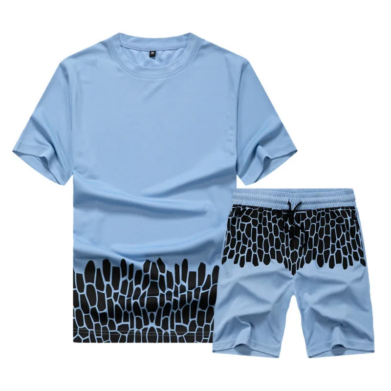 

New Casual 2 Piece Sets Men Outfits T Shirt Shorts Summer Short Tracksuit Fitness Printing Clothes Sports Suit Jogging Sweatsuit