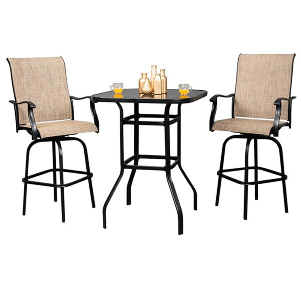 Usa Warehouse Wrought Iron Glass High Bar Table Patio Bar Table 2 Pcs Chair Black Brown Color Commercial Furniture Bar Tables Aliexpress