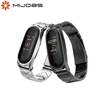 

Mijobs Mi Band 4 Strap V Style Metal Bracelet For Xiaomi Mi Band 3 Strap Correa Stainless Steel Mi band 5 Strap Smart Wristband