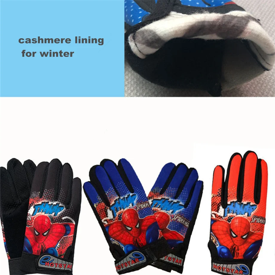Спортивные перчатки с кашемировой подкладкой, велосипедные перчатки на полный палец, детские противоскользящие, зимние велосипедные перчатки для мальчиков, Мстители, Человек-паук