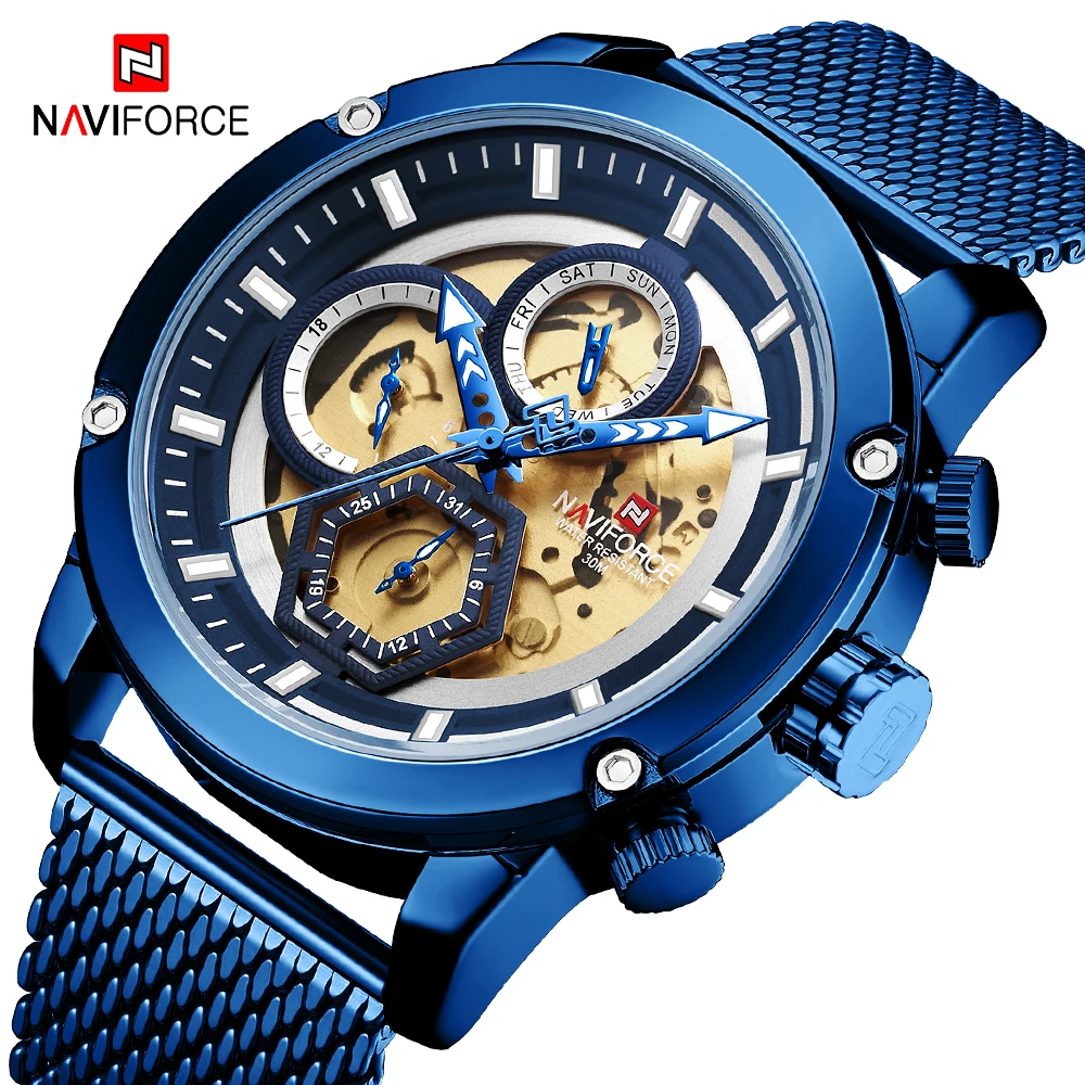

NAVIFORCE Watches Men Stainless Steel Band Quartz Wristwatch Military Chronograph Clock Male Fashion Sporty Watch Waterproof