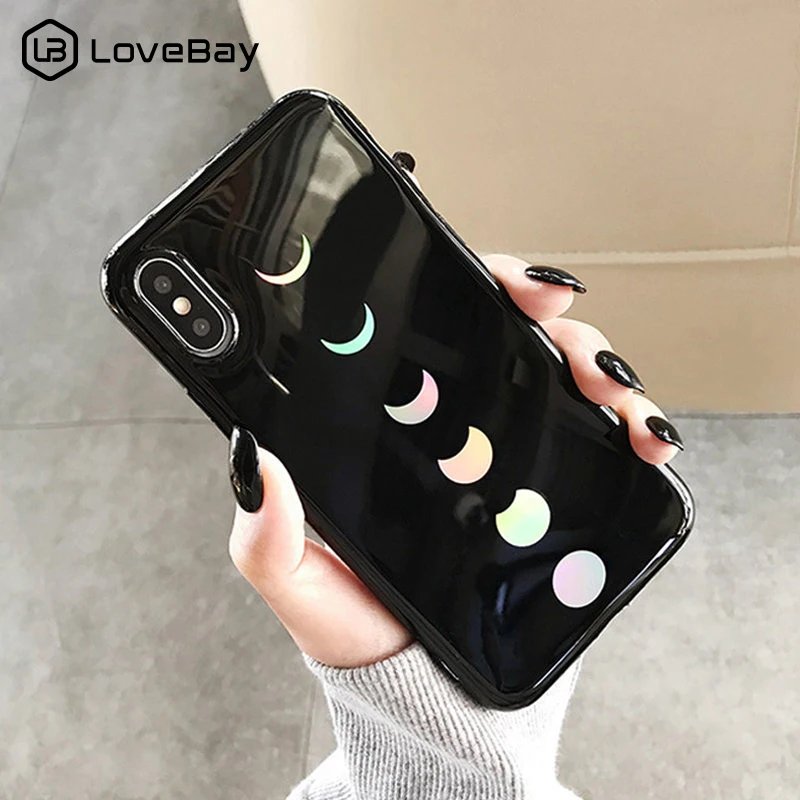 

Lovebay Laser Moon Eclipse Phone Case For iPhone 6 6s 7 8 Plus X XR XS Max Rainbow Gradient Color Soft IMD Silicone Back Cover