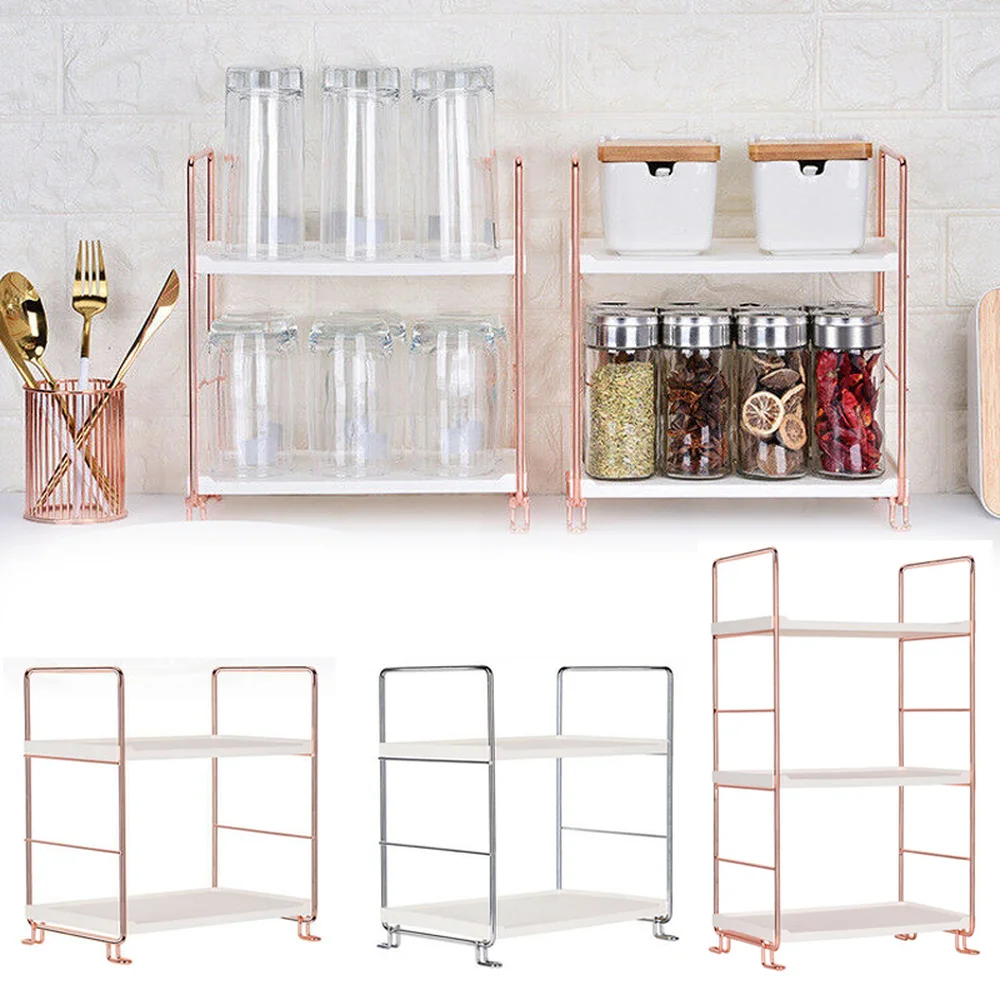 

1 Pc Nordic Rose Gold / Silver Iron Art Storage Racks Makeup Organizer Shelf Bathroom Kitchen Storage Organizer for Home Decor