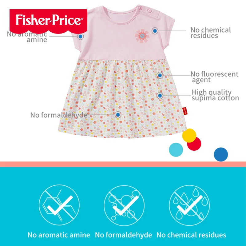 THREEGUN X Fisher-Price/платья для новорожденных девочек летние хлопковые платья для младенцев с героями мультфильмов дышащая детская одежда для девочек