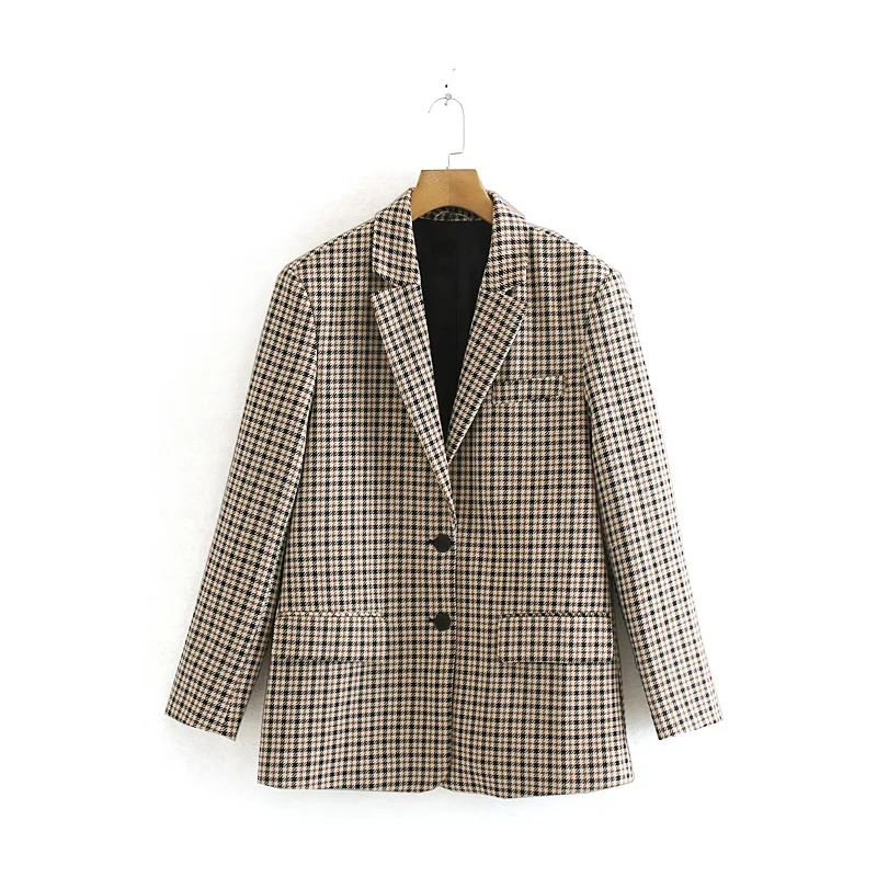 gray blazer Звездный Светлячок, дикая самообработка, Карманный однобортный клетчатый костюм, женский, Хаундстут, повседневный блейзер для женщин - Цвет: gray blazer