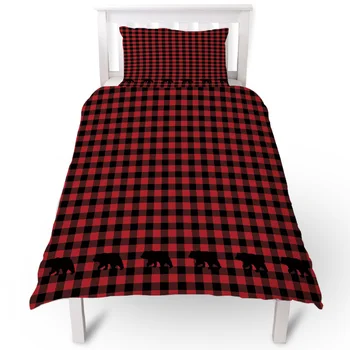 

Red Black Plaid Bear Duvet Cover Pillow Case Quilt Cover Set Bedclothes Single Bedding Sets For Bed