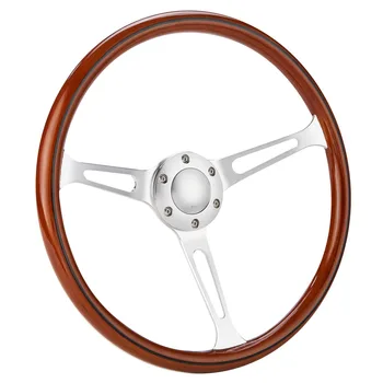 

15" 380mm Wooden Classic steering wheel Chrome Spoke Vintage Classic Wood Grain Brushed Spoke steering-wheel