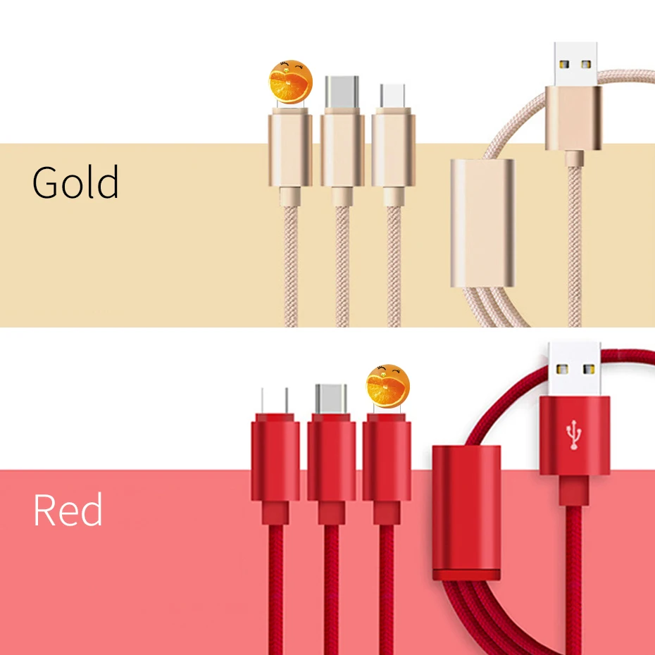 OUSU 3 в 1 USB кабель 2.4A Быстрая зарядка для iphone 7 8 x USB tipo C sarj kablosu для xiaomi кабель для освещения Micro USB