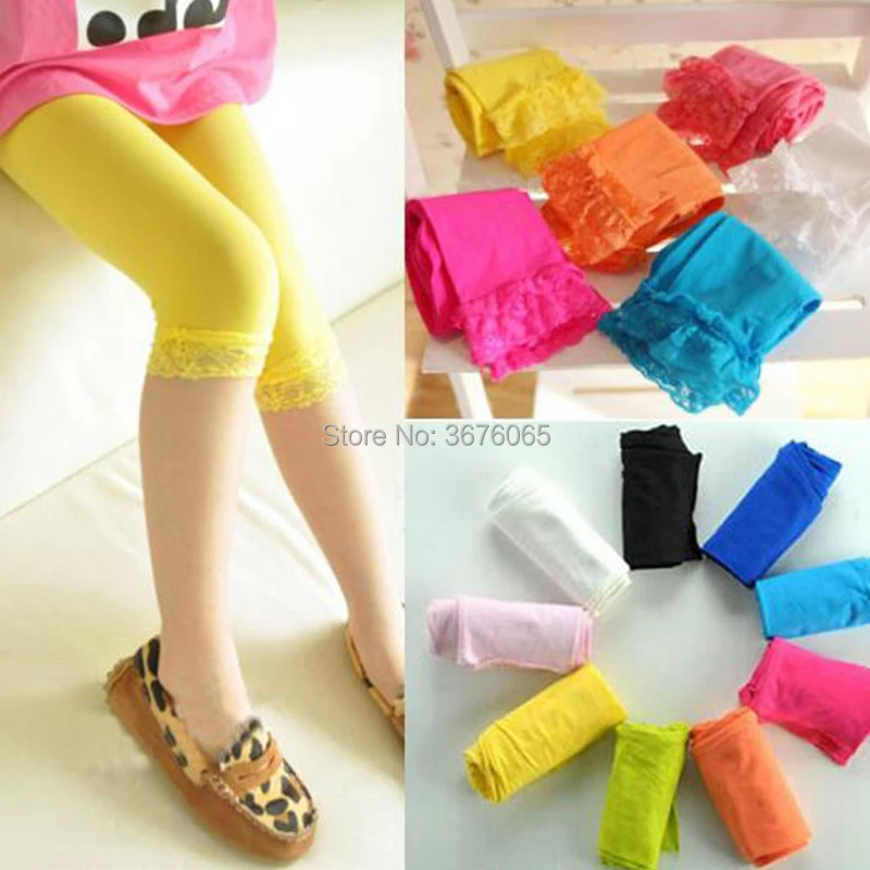 3-12Y طفل الفتيات الحلوى اللون طماق الأطفال بانت الفتيات الدانتيل السراويل الاطفال الربيع الخريف طماق الركبة العجل طول الكاحل السراويل