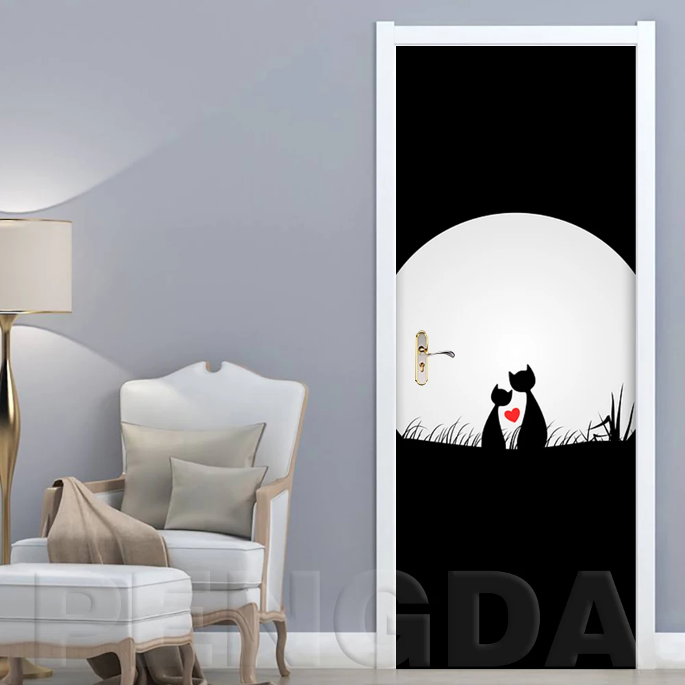 Самоклеющиеся двери в спальню печать картина абстрактная девушка домашний декор с пейзажем стикер DIY ремонт Фреска водонепроницаемые обои
