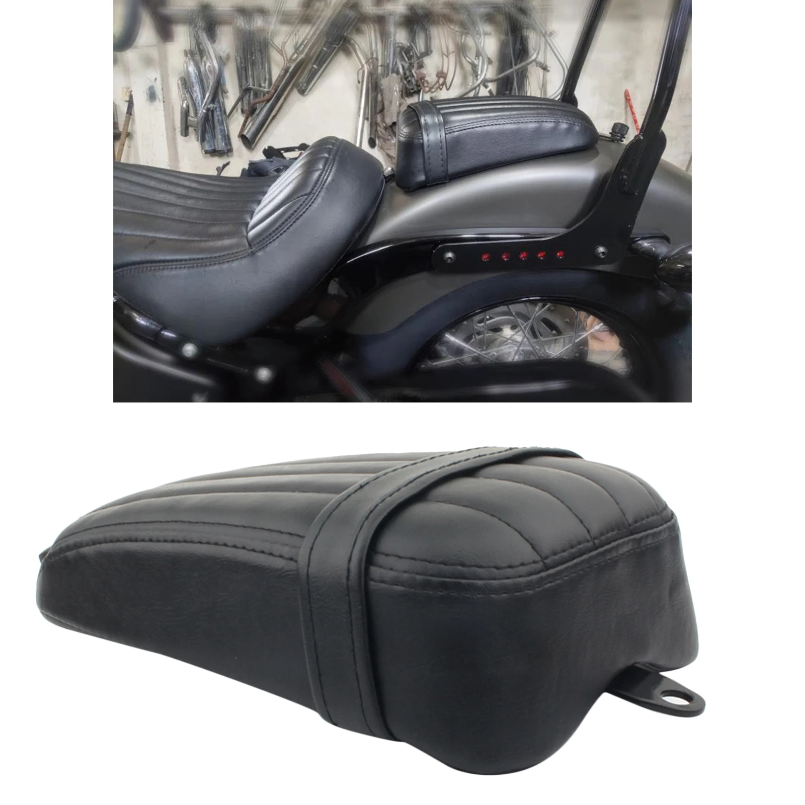 Black Pillion Pad Seat Solo Rear Seat Passenger Saddle for Harley Street Bob