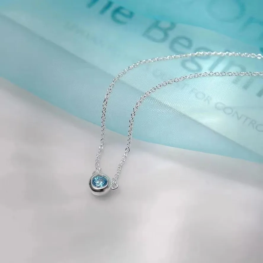 TSHOU324 серебро 925 пробы модные ювелирные изделия Синий Циркон Круглый Простой