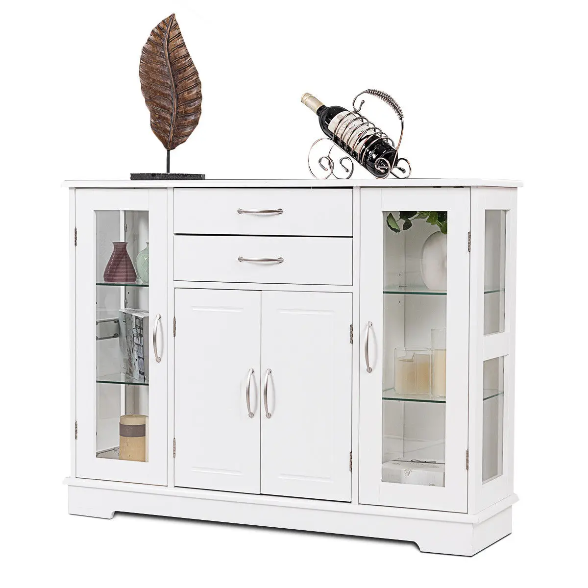 Costway Buffet Storage Cabinet Console Cupboard W/Glass Door Drawers Kitchen Dining Room Costway Buffet Storage Cabinet Console Cupboard W/Glass Door Drawers Kitchen Dining Room