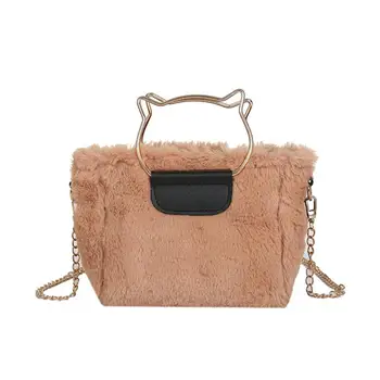 

Women Messenger Shoulder Bags Plush Cute Totes Casual Crossbody Handbag Solid Color Autumn Satchel for Shopping Decor