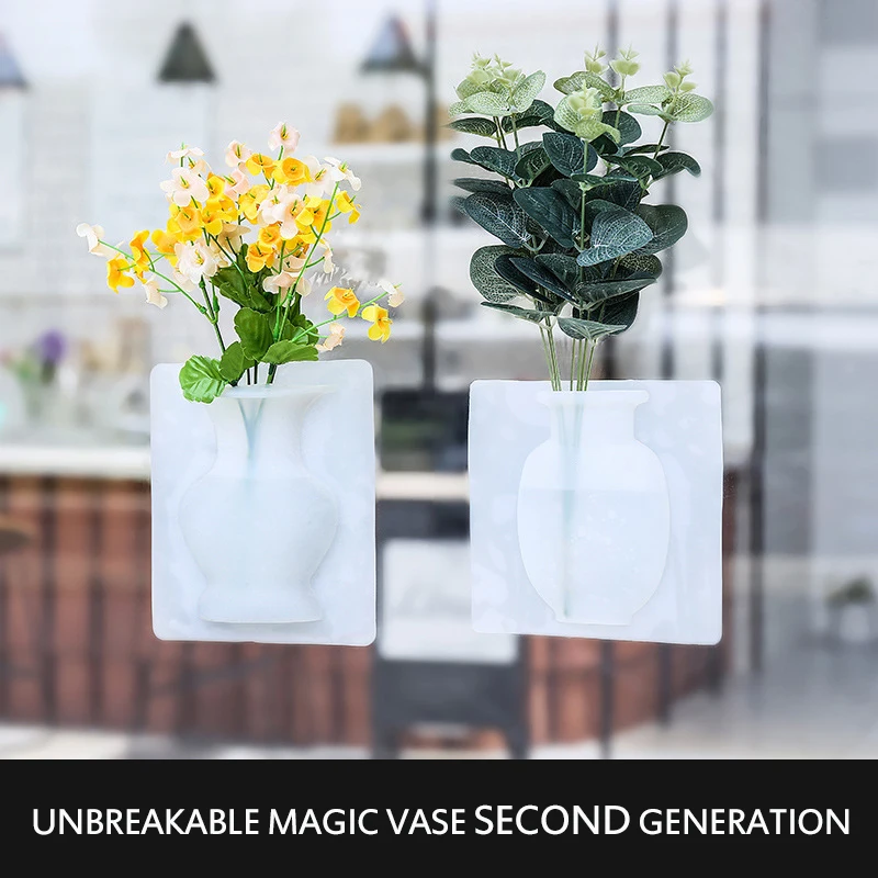 

Magic Flower Plant Vases Flower Container New Silicone Sticky Vase Stick on The Wall Flower Pot for Home Offices Wall Decoration