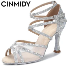 CINMIDY Latin Dance Shoes Women Rumba Samba Ballroom Party Ladies Dancing Heels Black Sexy Women Sandals Golden Wedding Shoes