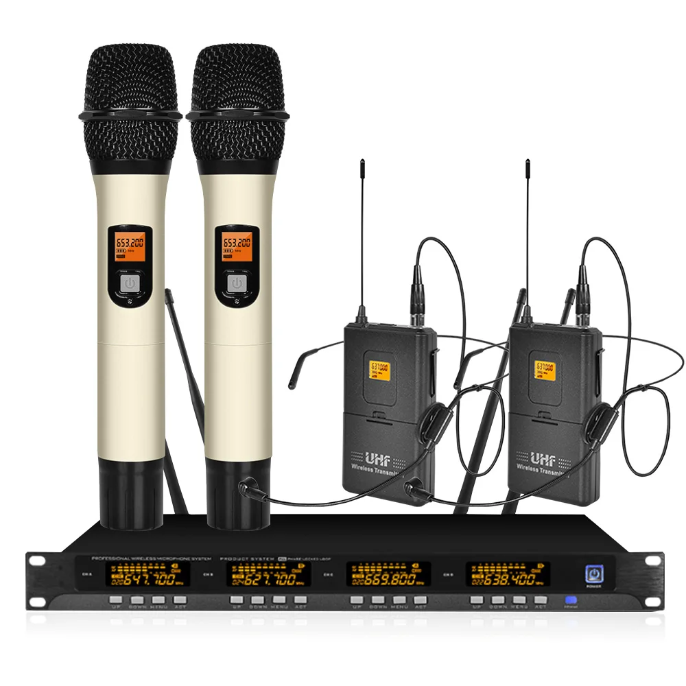 

Four-channel microphone wireless two-handed two-head microphone professional wireless microphone system school speech