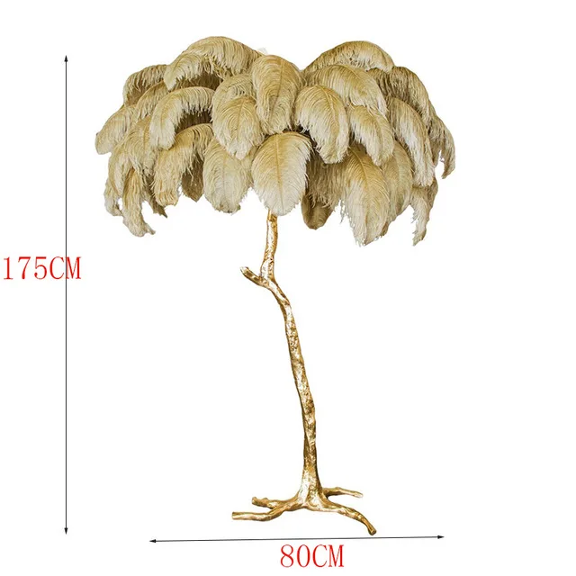 Современный роскошный золотой торшер из страусиных перьев, медный, латунный, резиновый, скандинавский, стоячий светильник для виллы, Трехместный гостиничный декоративный светильник - Цвет абажура: KHAKI H175CM