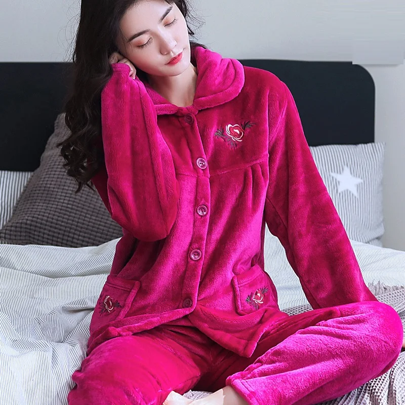 StyleI H5840 женский Пижамный костюм уплотненная фланель коралловый бархатный с длинными рукавами осенне-зимняя одежда для сна Домашняя одежда женское нижнее белье - Цвет: StyleI