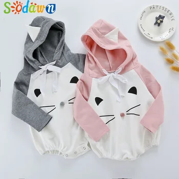 

Sodawn Baby Bodysuit 2020 Autumn Girls Clothes Cartoon Infant Cute Hooded Button Cotton Long Sleeve Romper Toddler Jumpsuit
