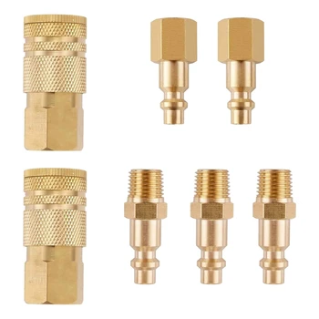 

Solid Brass 1/4Inch Air Coupler and Plug Kit, Quick Connect Air Fittings, 1/4Inch NPT Industrial Brass Air Hose Fitting CNIM Hot
