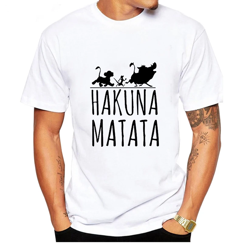 Эффектная футболка с изображением короля льва акуны Матата, Мужская футболка размера плюс Ulzzang Tumblr, Повседневная Уличная одежда, белая и черная футболка, топы