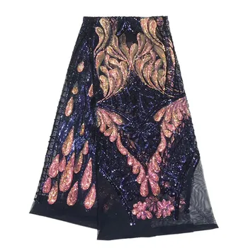 

2020 glitter Sequins Style African Net Lace Elastic Fabrics High Quality Sequined Embroidered Mesh Lace Material Wedding Fabrics