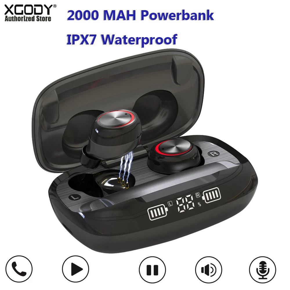 Wireless XGODY Bluetooth 5.0 Kopfhörer Sports Ohrhörer In-Ear Stereo Headsets