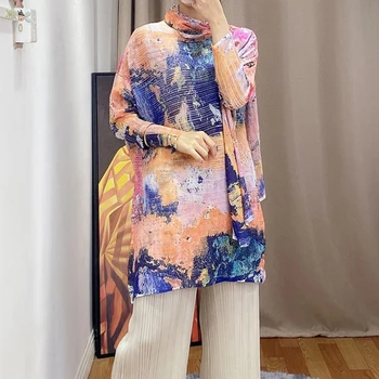 

Spring / Summer 2020 new printed Ultra-thin T-shirt Miyak fold Stylish loose plus size temperament was thin mid-length jacket 89