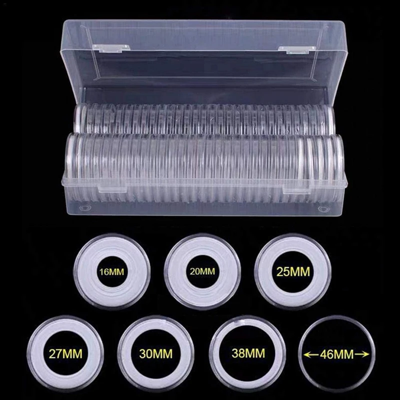 HOT-46 mm Coin Capsules Plastic Round Coin Holder Case and 7Sizes (16/20/25/27/30/38/46mm) Protect Gasket 2