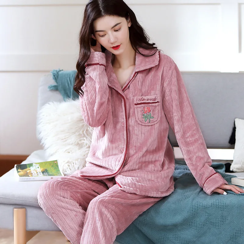 Женский пижамный комплект из 2 предметов одежда для сна фланелевая Домашняя на