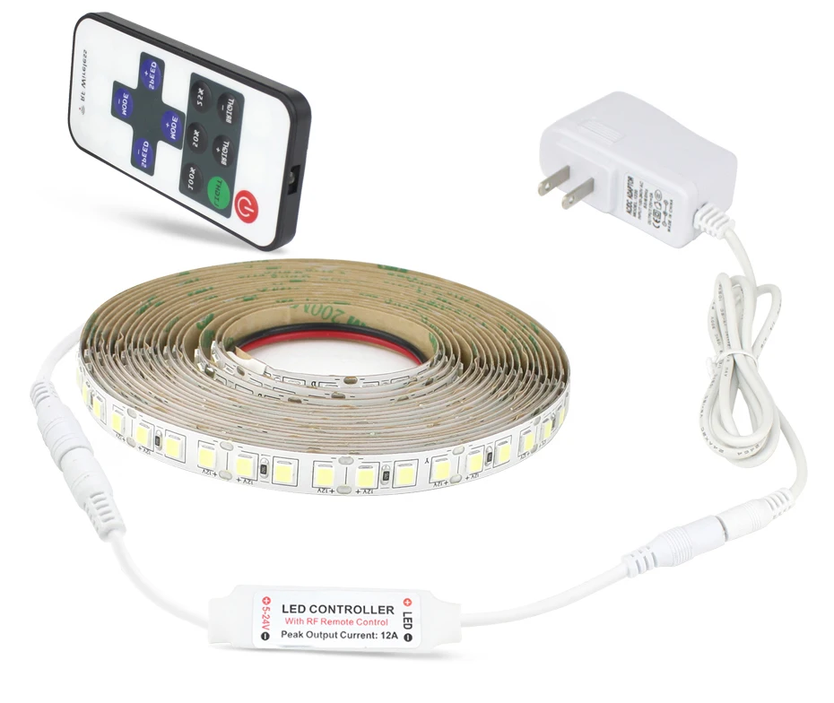 4040 SMD Светодиодная лента, теплый белый, 12 В постоянного тока, штепсельная вилка европейского и американского стандарта, светодиодный светильник с пультом дистанционного управления RF, с регулируемой яркостью, 5 м, декоративный светильник для спальни