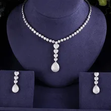 Новейшее роскошное Сверкающее блестящее фианитовое прозрачное ожерелье серьги свадебные комплекты ювелирных изделий Аксессуары для платья