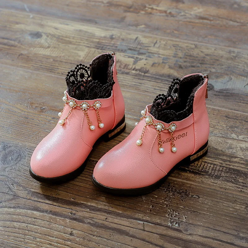 Кожаные туфли для девочек с круглым носком; детские туфли с квадратным носком; милые туфли принцессы с мягкой подошвой и цветочным кружевом; большие Size24-37