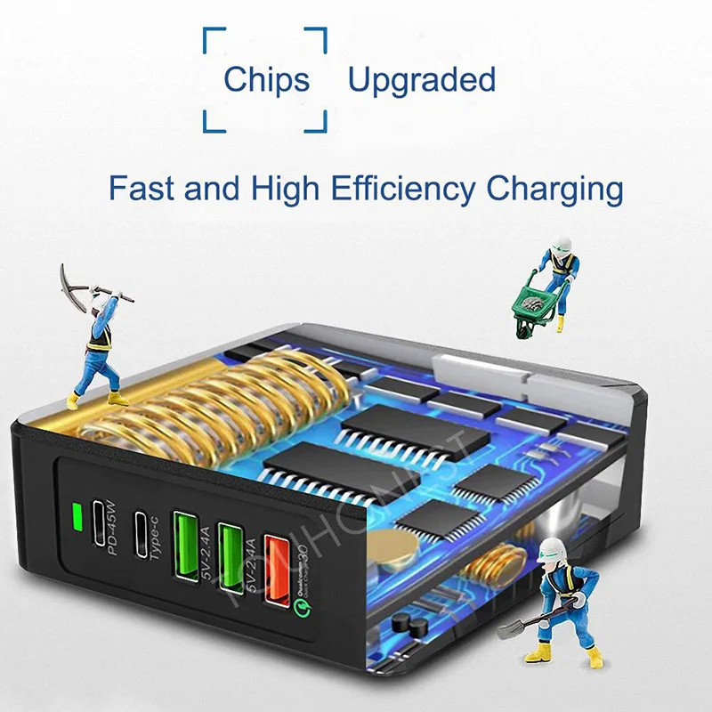 45 Вт PD зарядное устройство мульти 5 портов QC 3,0 USB C быстрая зарядная станция для iPhone X Macbook samsung S10 type C адаптер всего 75 Вт EU UK