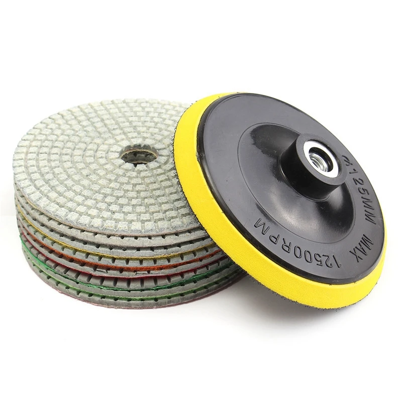HHO-9Pcs/Set 5 Inch Diamond Polishing Pad Set Granite Marble Concrete Stone Tile Wet Dry for Granite Concrete Marble Stone Tiles