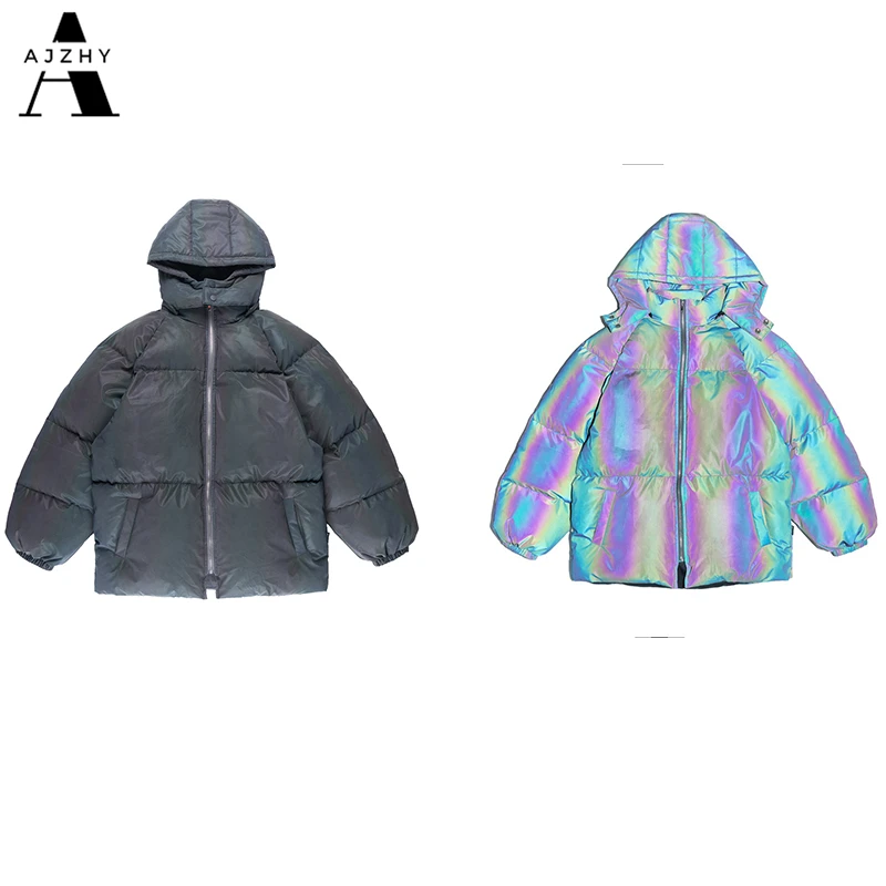 Теплая зимняя 3M, светоотражающая куртка для мужчин и женщин, парка, ветровка, дутая куртка, пальто с капюшоном, уличная одежда Harajuku, мужская одежда - Цвет: Серый