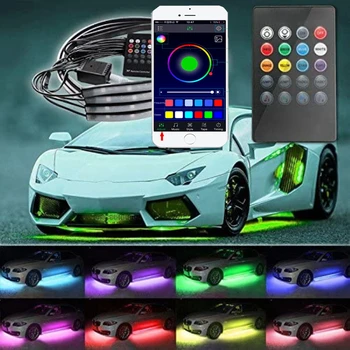 

4pcs Car Underglow Flexible Strip LED Remote /APP Control RGB Car Neon Light Decorative Atmosphere Lamp Underglow