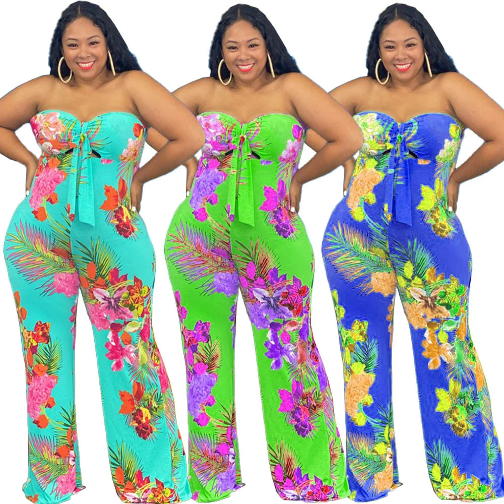 Off Shoulder Sexy Jumpsuit Club Floral Print Wide Leg Casual Jumpsuits And Rompers Hollow Out One Piece Overall Romper |