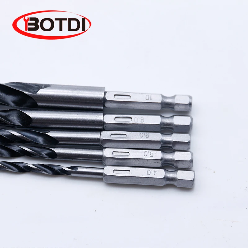 High-grade 5-piece hex handle spiral drill set 4 5 6 8 10mm quick change woodworking drill auger metal tool