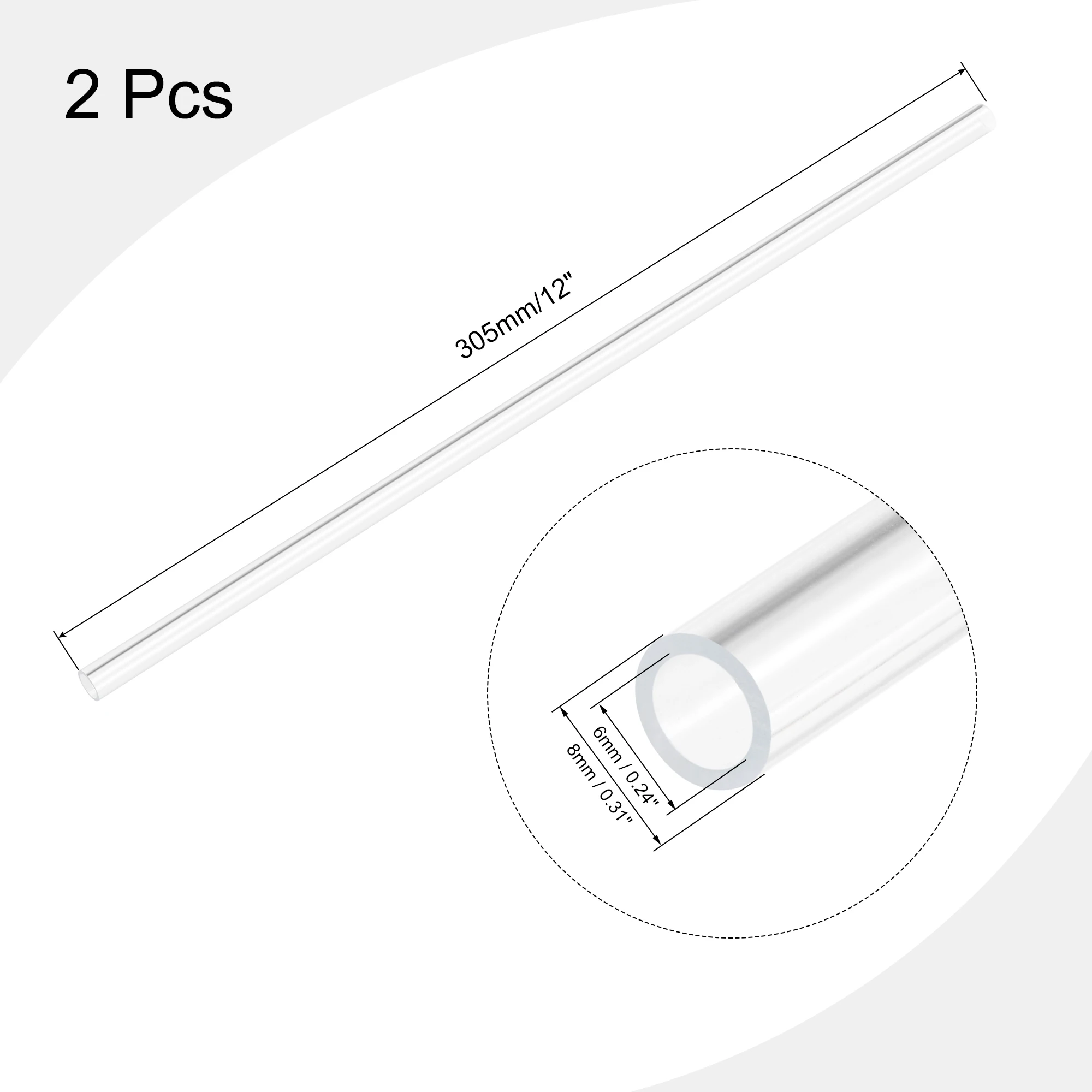 2 Pz 305Mm Lunghezza Tubo Acrilico Rigido Trasparente 6Mm Id X 8Mm Od Tubo Dell'Acqua Tubo In Plexiglass Trasparente Serbatoio Di Pesce Accessori Per 