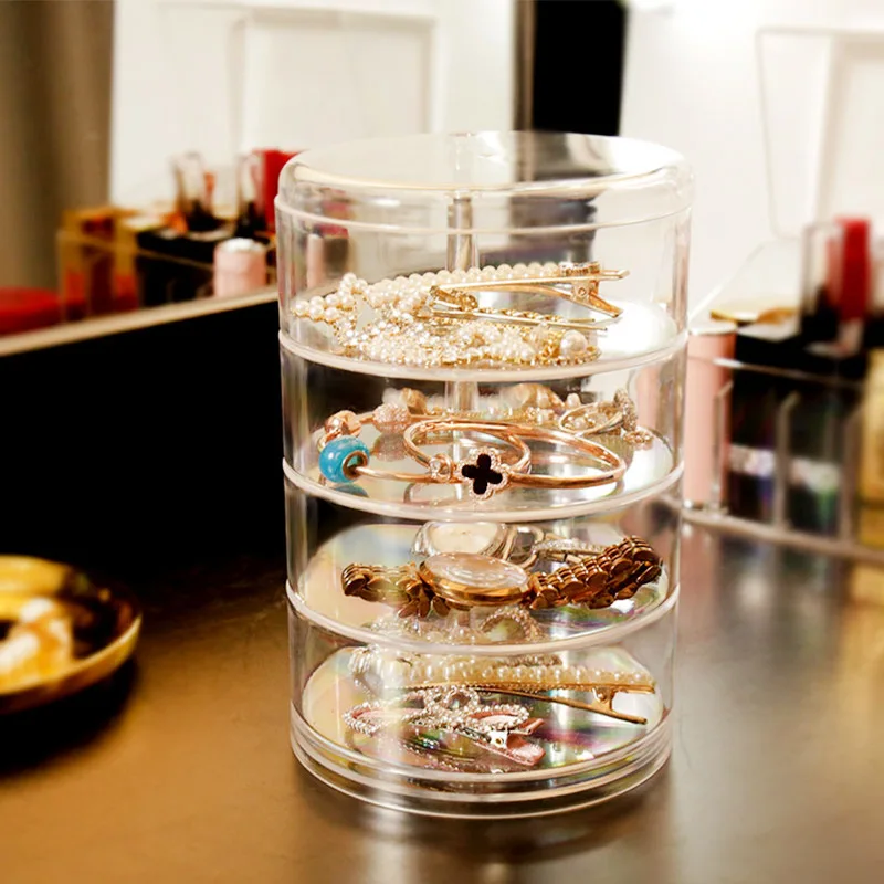 

Novel 4-layer Transparent Jewelry Box Earrings Necklace Ring Rotating Plastic Storage Box Multi-function Earring Storage Rack