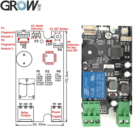 GROW K215-V1.2+ R503 панель контроля доступа отпечатков пальцев для автомобильного контроля доступа