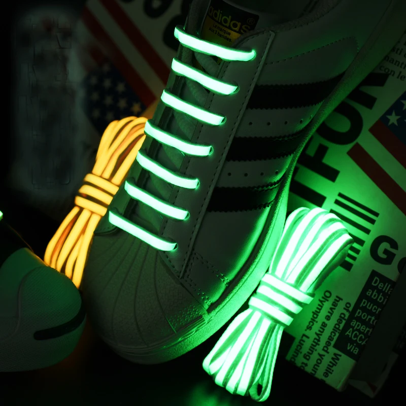 

1 Pair Luminous Glowing Shoelaces Flat Gow Runner Shoe Laces Safety Unisex for Sport Basketball Canvas Shoes 100cm 120cm 140cm