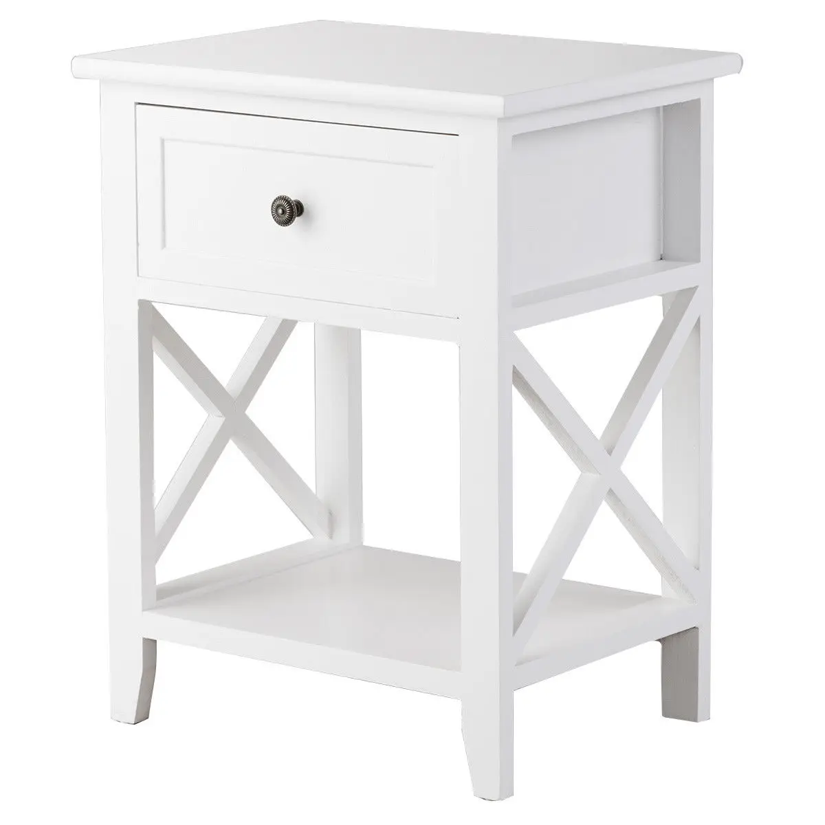 

Costway End Bedside Table Nightstand Drawer Storage Room Decor W/Bottom Shelf White