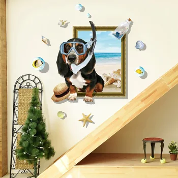 

Xl83133d Puppy Holiday Beach Living Room Children's Room Bedroom Removable Decorative Waterproof Wall Sticker