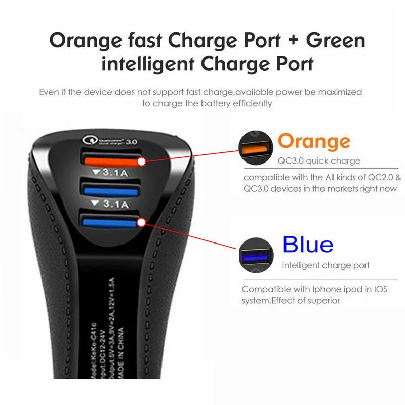 Универсальное автомобильное зарядное устройство QC3.0 интерфейс USB два порта один